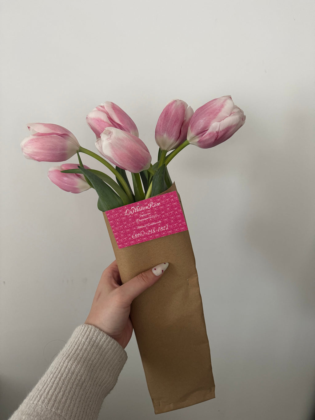 Bouquet LaMia Rose six tulipes