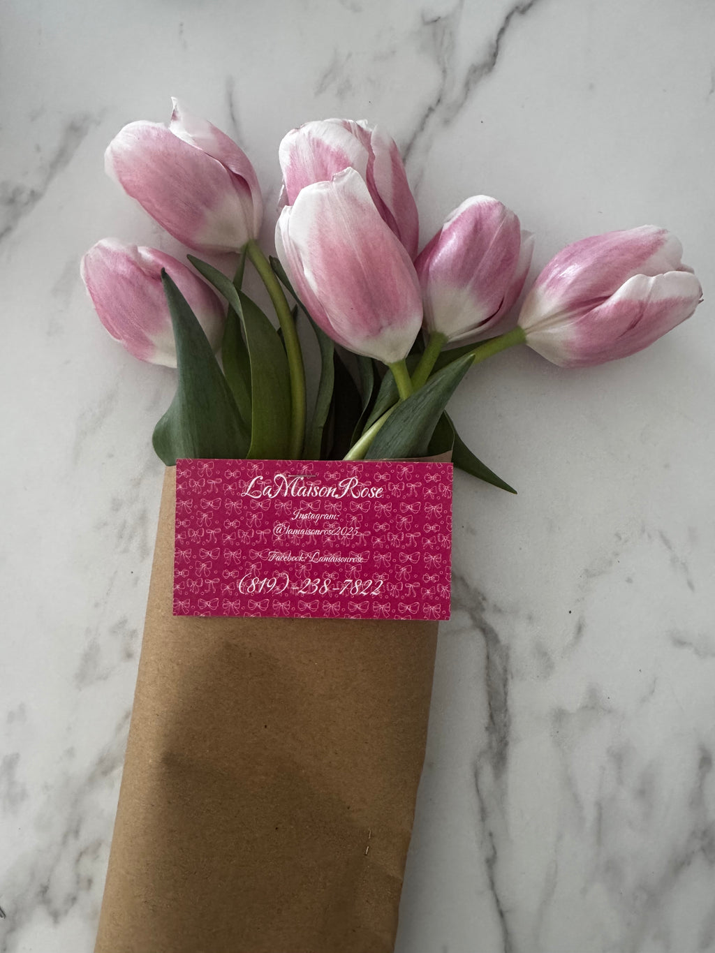 Bouquet LaMia Rose six tulipes