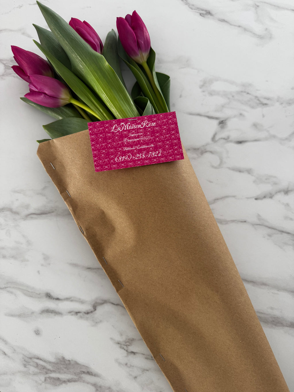 Bouquet Barcelone de six tulipes Triumph rose fushia