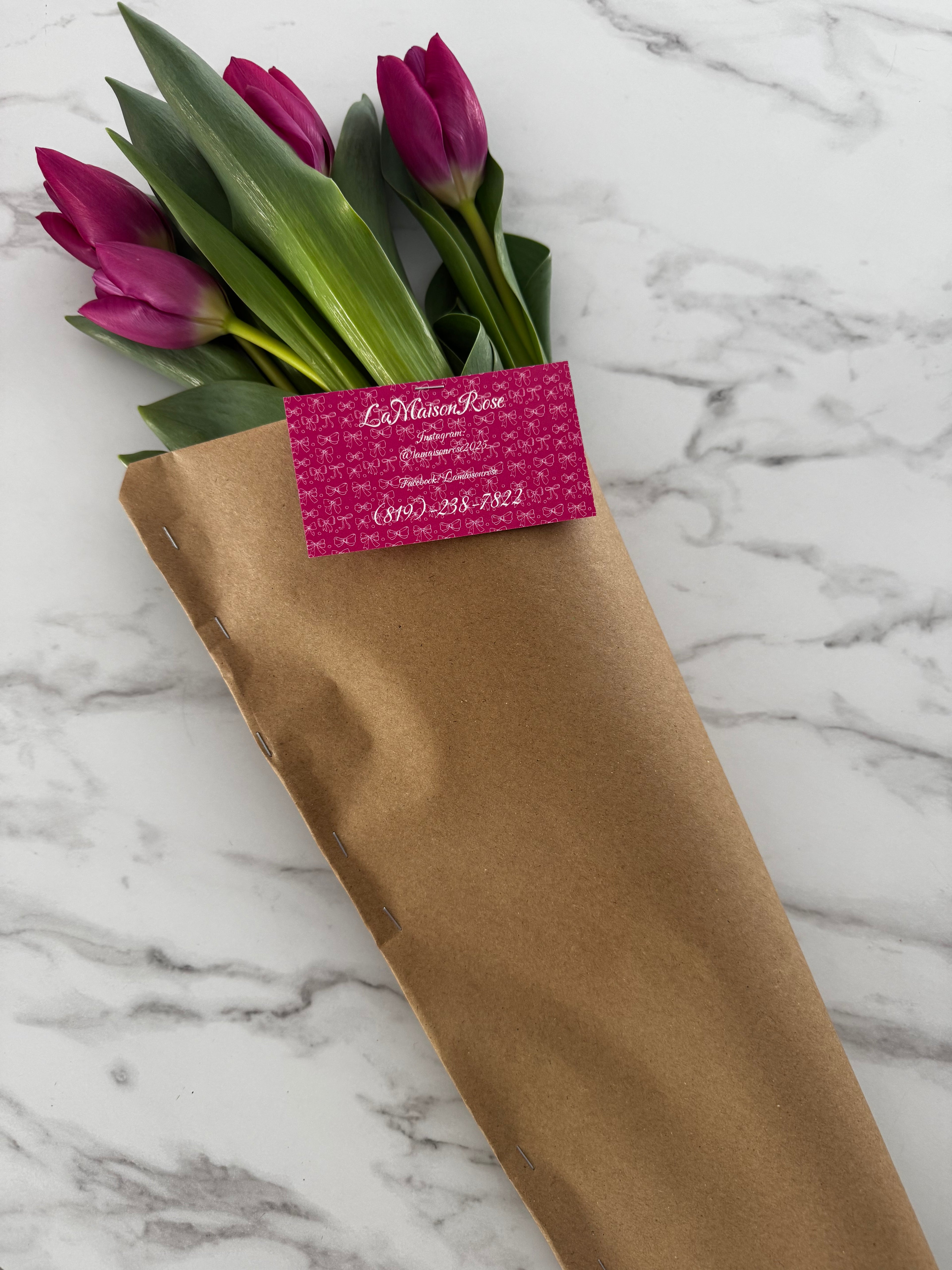 Bouquet Barcelone de six tulipes Triumph rose fushia
