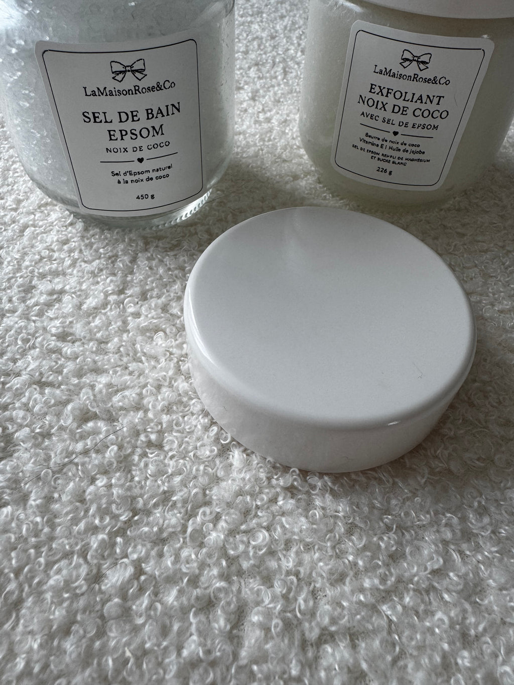 Sel naturel d’Epsom — LaMaisonRose & Co
Fait à la main • Format 450 g