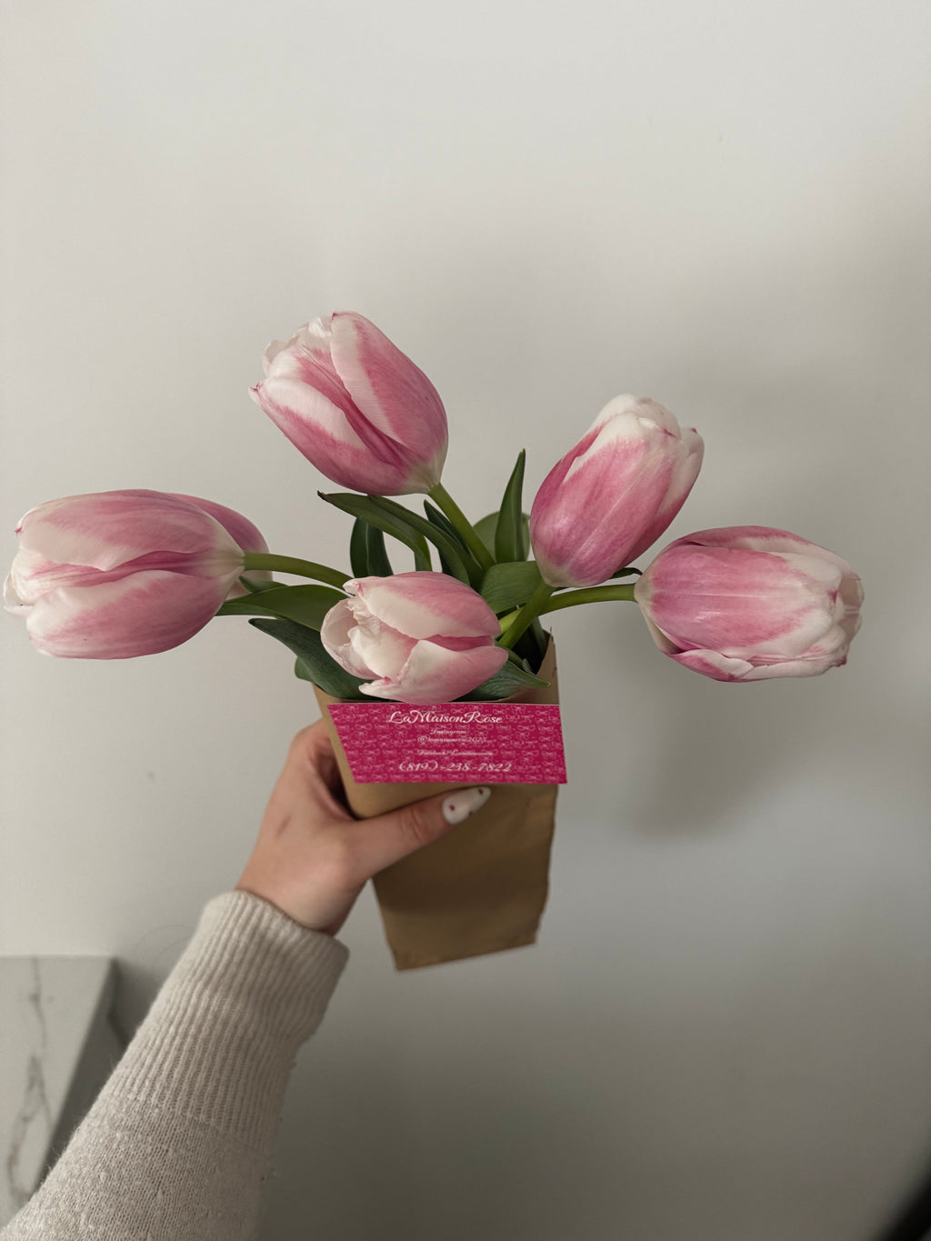 Bouquet LaMia Rose six tulipes
